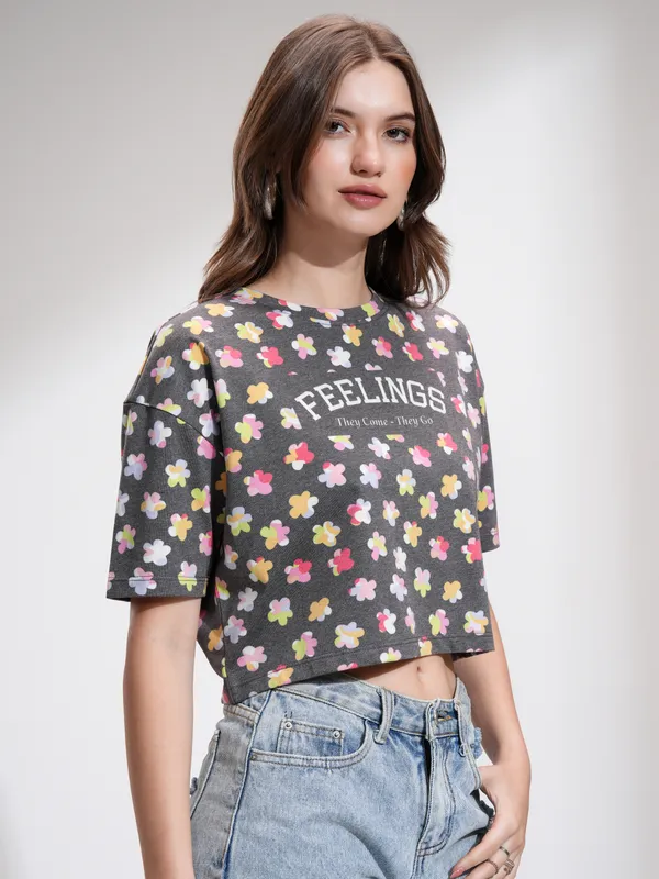 Tokyo Talkies Women Black Printed Regular Top