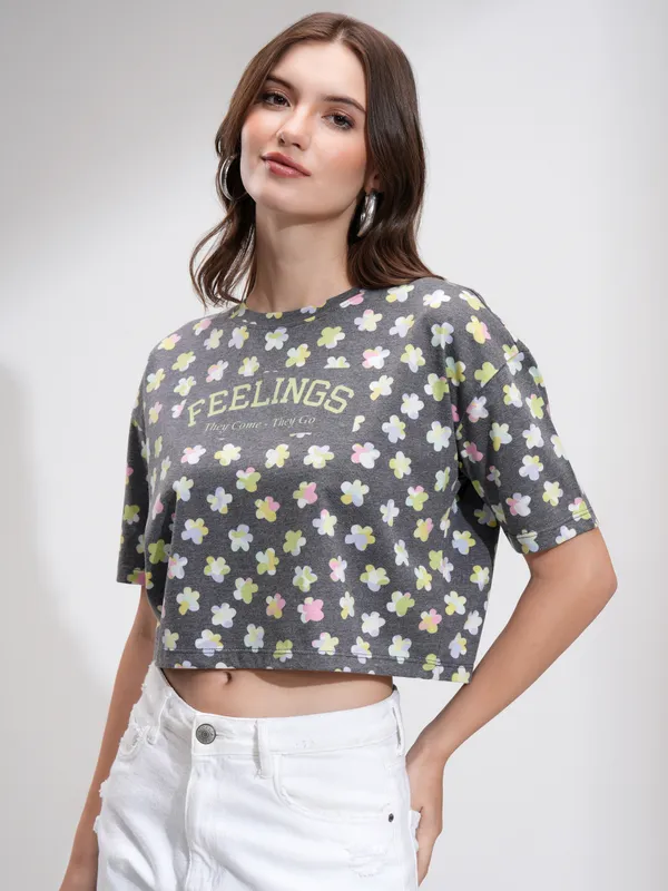 Tokyo Talkies Women Navy Blue Printed Regular Top