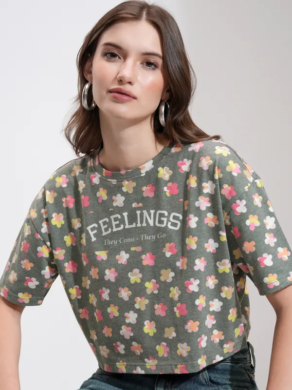 Tokyo Talkies Women Green Printed Regular Top