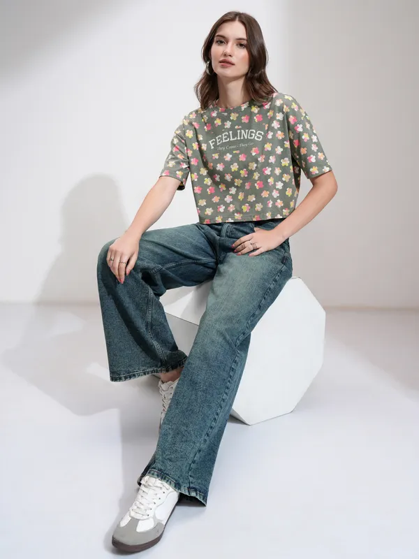 Tokyo Talkies Women Green Printed Regular Top