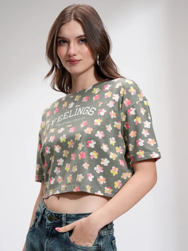 Tokyo Talkies Women Green Printed Regular Top
