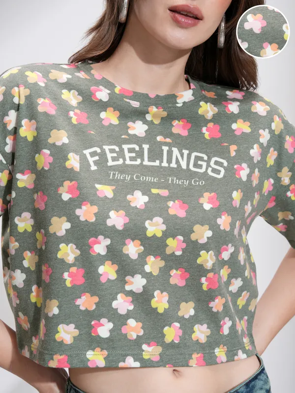 Tokyo Talkies Women Green Printed Regular Top