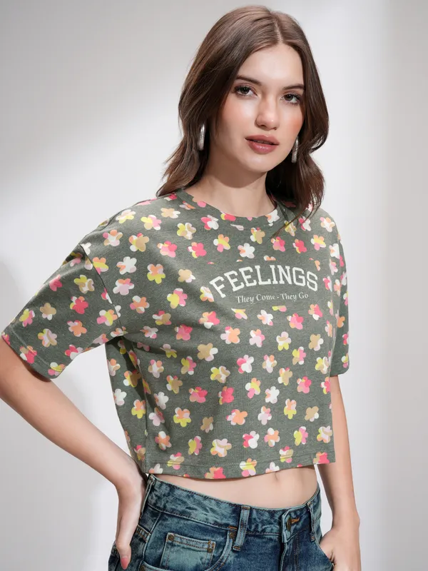 Tokyo Talkies Women Green Printed Regular Top