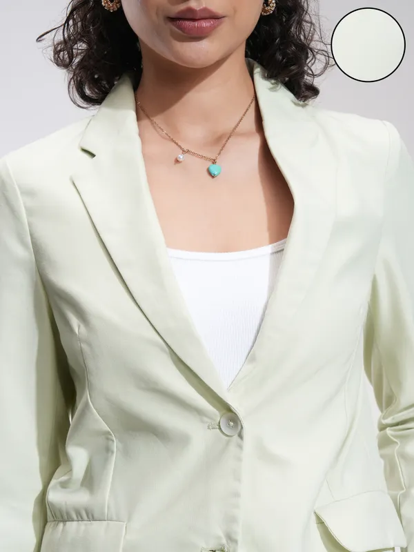 Tokyo Talkies Women Green Open Front Blazer