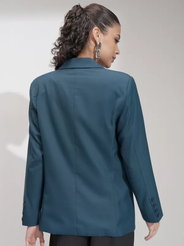 Tokyo Talkies Women Blue Double-Breasted Blazer