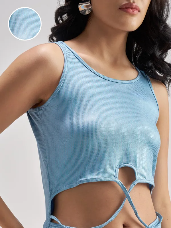 ESPYR By Tokyo Talkies Women Blue Self Design Sheath Dress