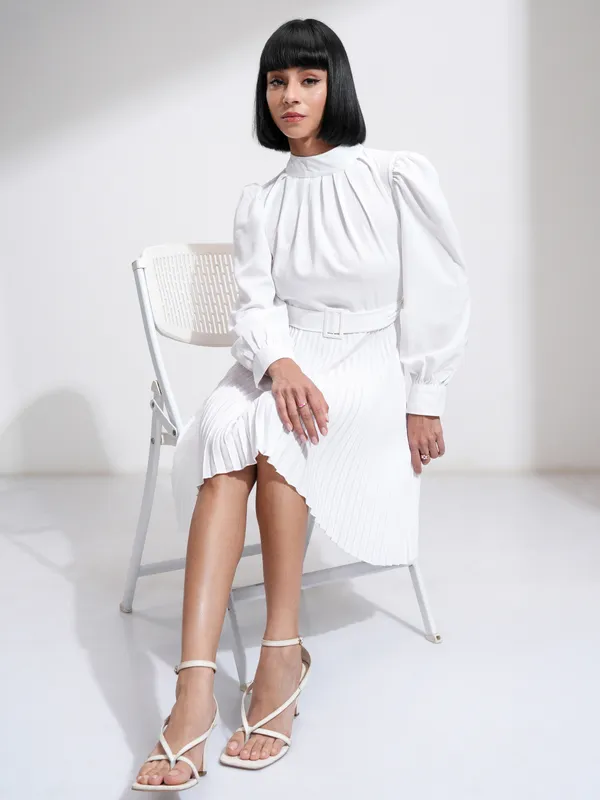 Tokyo Talkies Women White Solid A-Line Dress