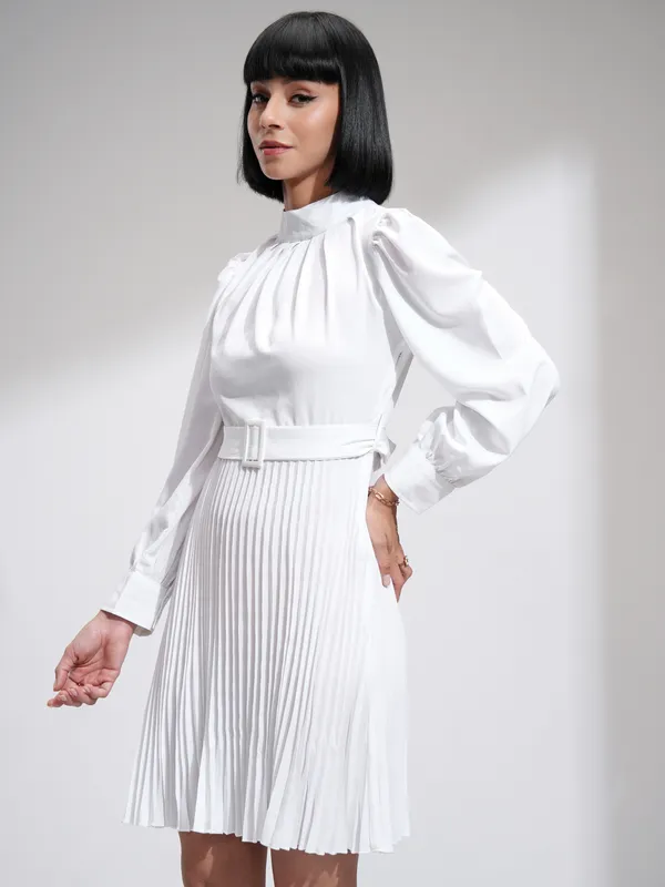 Tokyo Talkies Women White Solid A-Line Dress