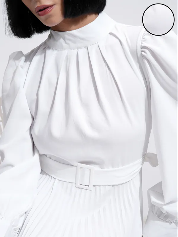 Tokyo Talkies Women White Solid A-Line Dress