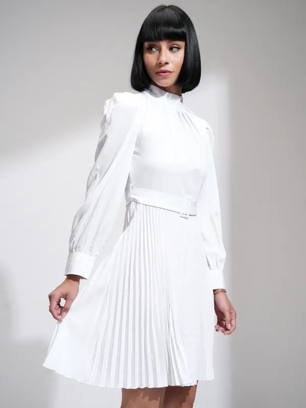 Tokyo Talkies Women White Solid A-Line Dress