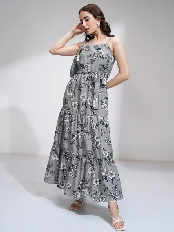 Tokyo Talkies Women Grey Printed Maxi Dress