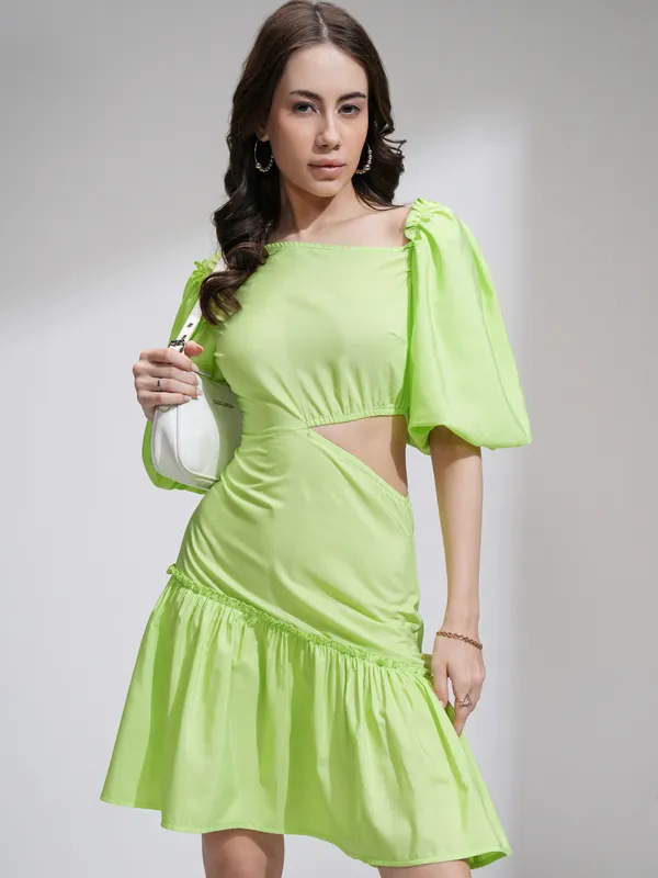 Tokyo Talkies Women Lime Green Solid Fit and Flare Dress