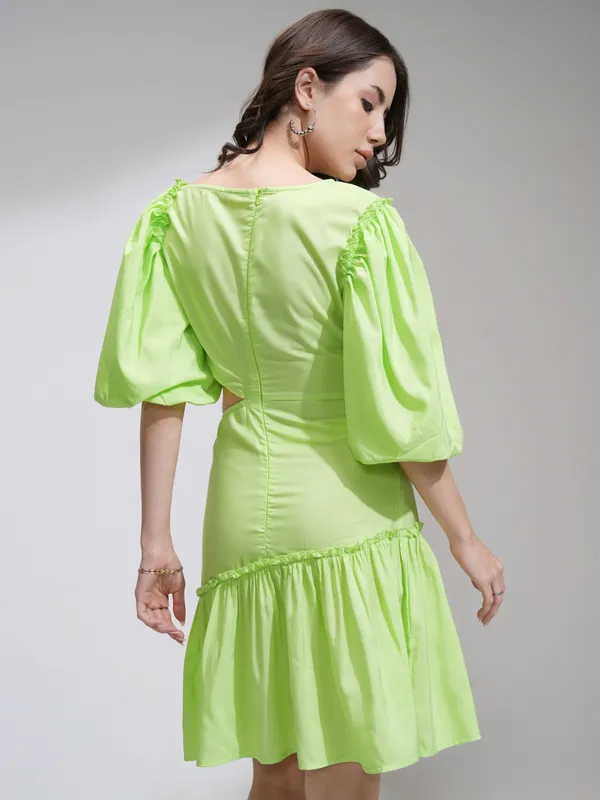 Tokyo Talkies Women Lime Green Solid Fit and Flare Dress