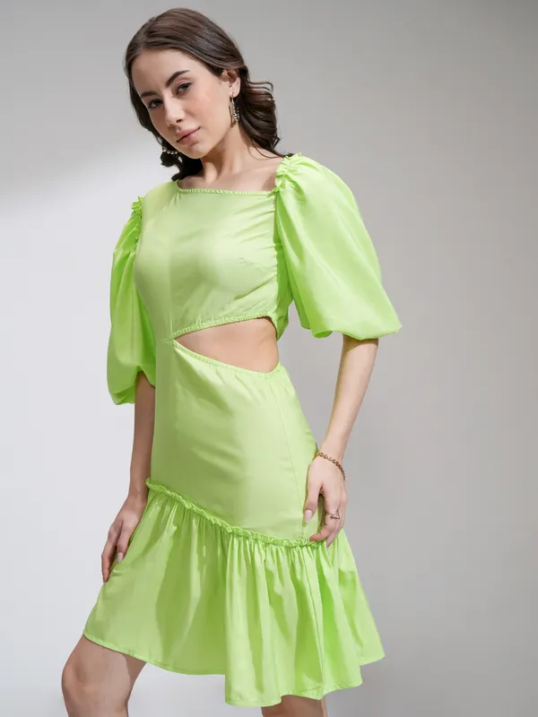 Tokyo Talkies Women Lime Green Solid Fit and Flare Dress