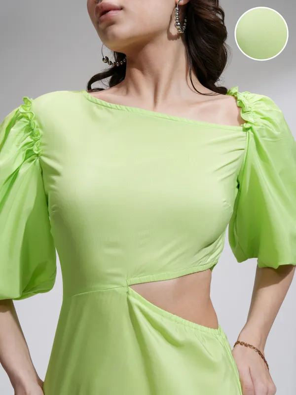 Tokyo Talkies Women Lime Green Solid Fit and Flare Dress