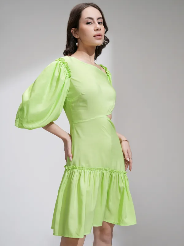 Tokyo Talkies Women Lime Green Solid Fit and Flare Dress