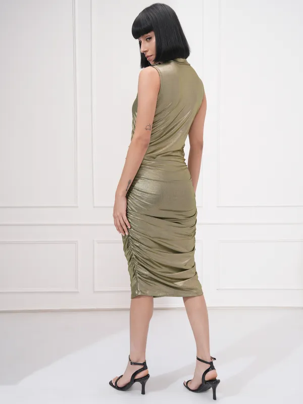 Tokyo Talkies Women Gold Solid Sheath Dress