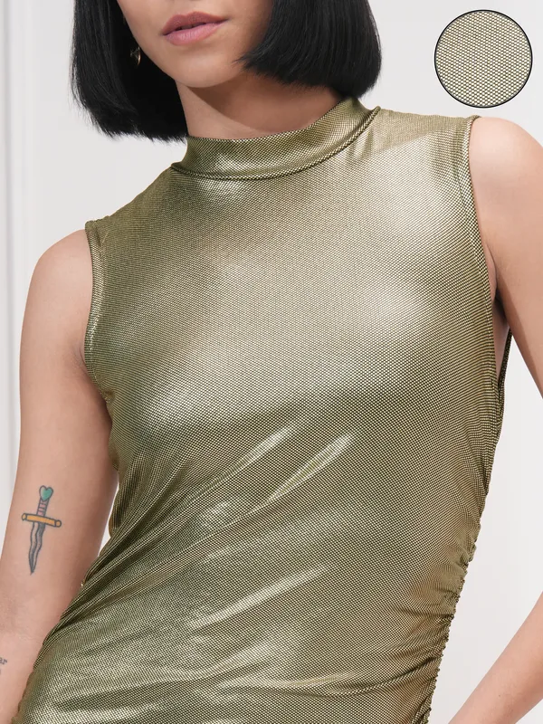 Tokyo Talkies Women Gold Solid Sheath Dress