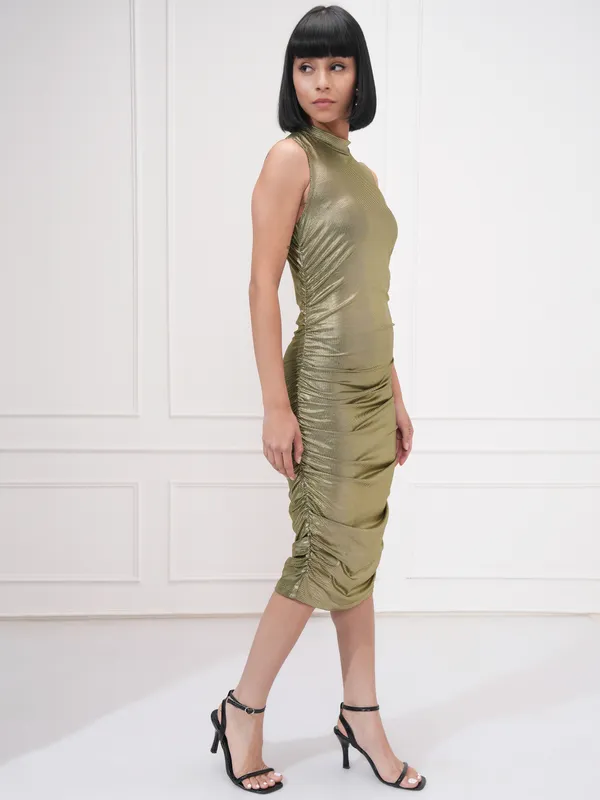 Tokyo Talkies Women Gold Solid Sheath Dress