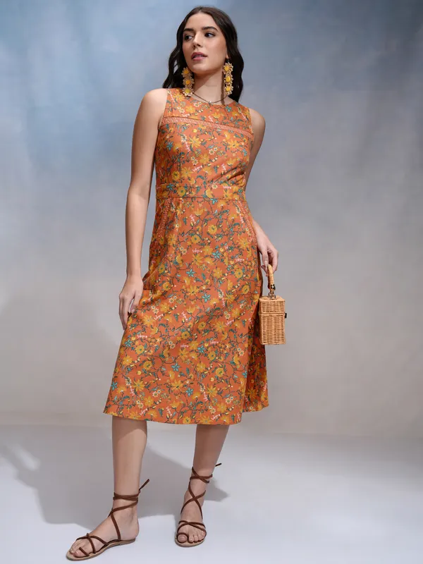Tokyo Talkies Women Rust Printed A-Line Dress