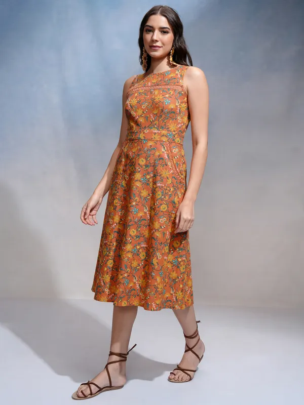 Tokyo Talkies Women Rust Printed A-Line Dress