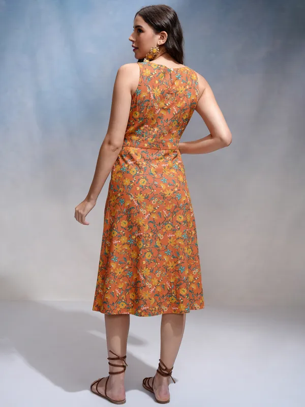 Tokyo Talkies Women Rust Printed A-Line Dress