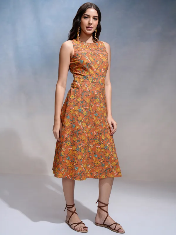 Tokyo Talkies Women Rust Printed A-Line Dress