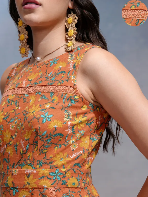 Tokyo Talkies Women Rust Printed A-Line Dress