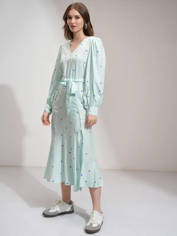 Tokyo Talkies Women Blue Printed Wrap Dress