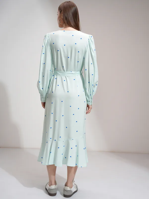 Tokyo Talkies Women Blue Printed Wrap Dress