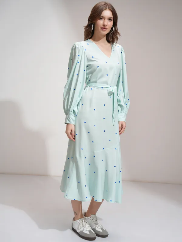 Tokyo Talkies Women Blue Printed Wrap Dress