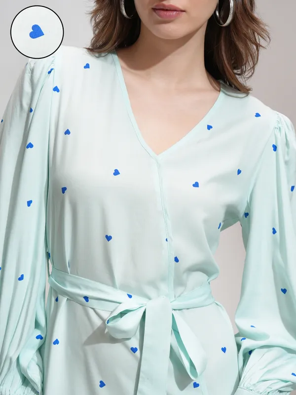 Tokyo Talkies Women Blue Printed Wrap Dress