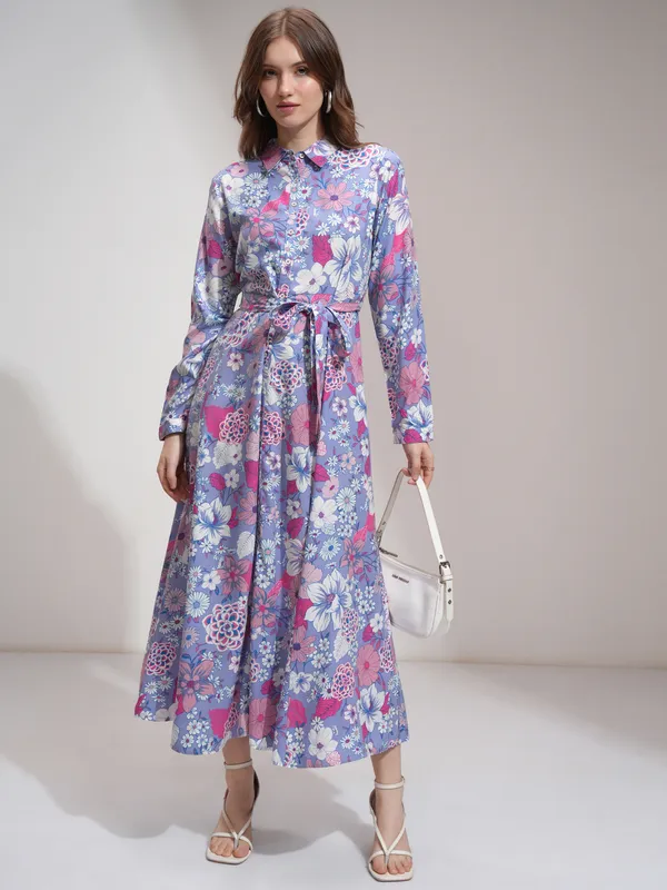 Tokyo Talkies Women Purple Printed Shirt Dress