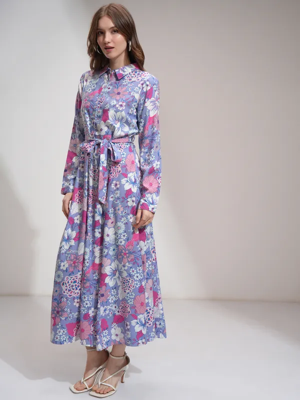 Tokyo Talkies Women Purple Printed Shirt Dress