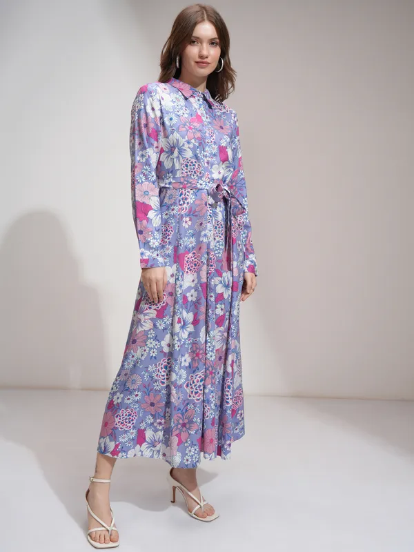 Tokyo Talkies Women Purple Printed Shirt Dress