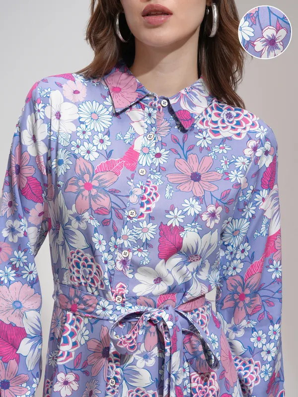 Tokyo Talkies Women Purple Printed Shirt Dress