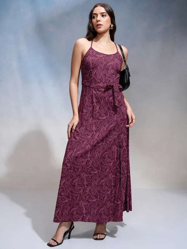 Tokyo Talkies Women Purple Printed Maxi Dress