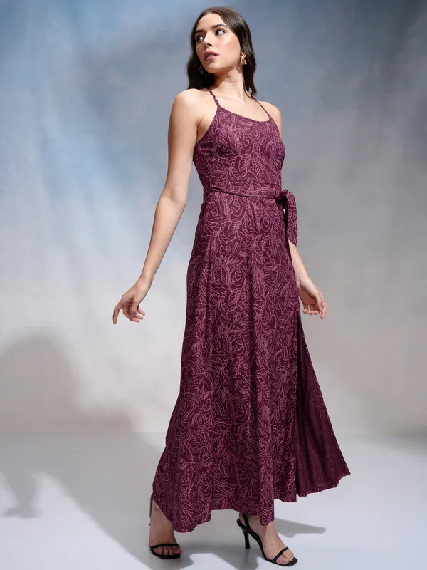 Tokyo Talkies Women Purple Printed Maxi Dress
