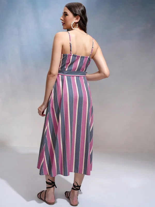 Tokyo Talkies Women Pink Striped Fit and Flare Dress