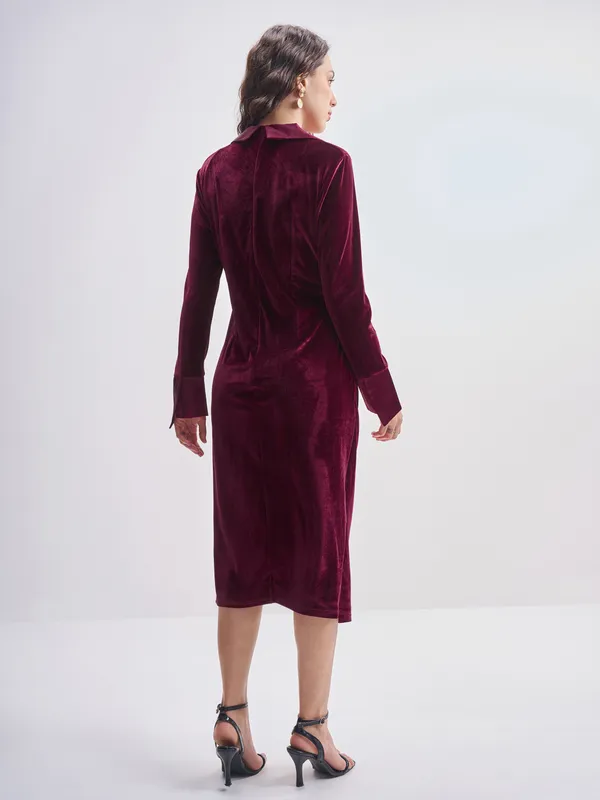 Tokyo Talkies Women Maroon Solid Shirt Dress
