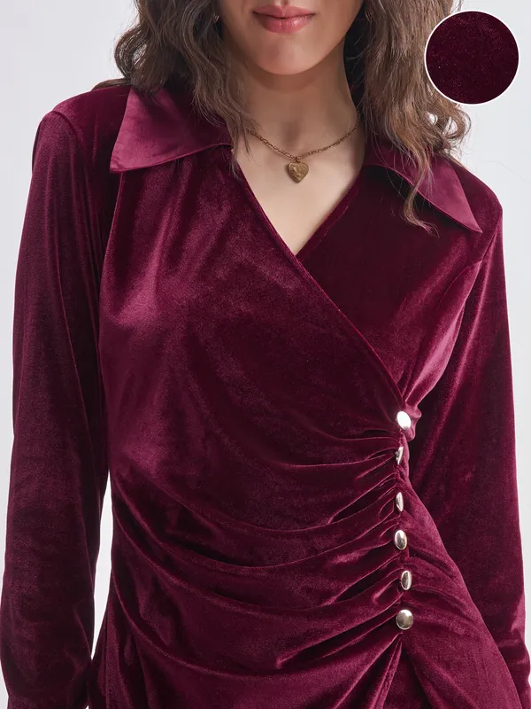 Tokyo Talkies Women Maroon Solid Shirt Dress
