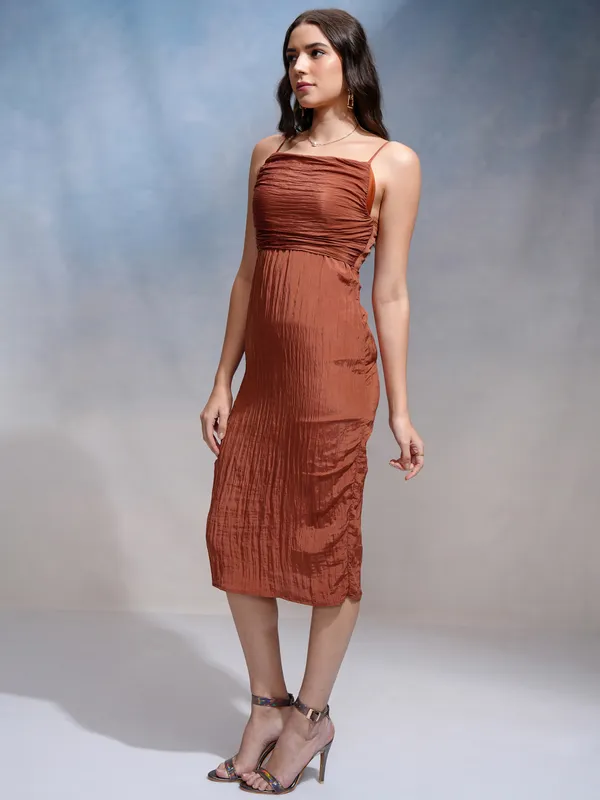 Tokyo Talkies Women Rust Solid Fit And Flare Dress