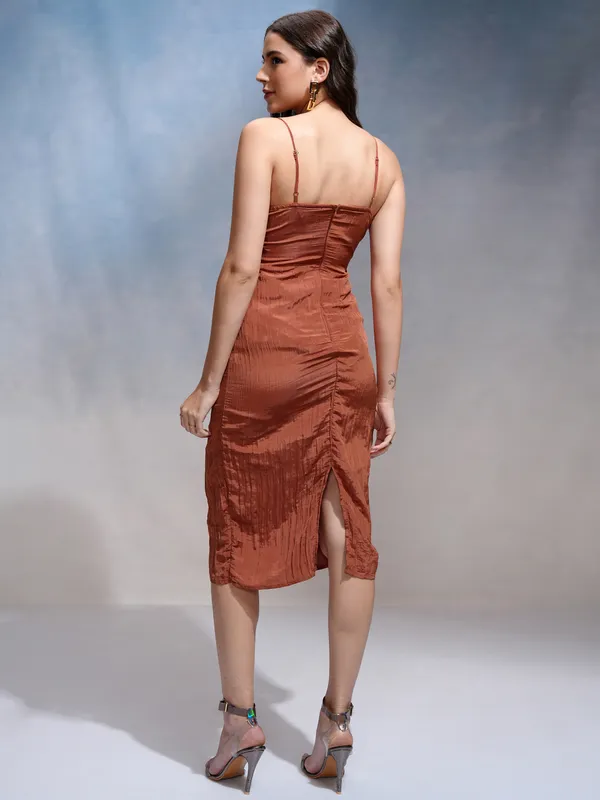 Tokyo Talkies Women Rust Solid Fit And Flare Dress