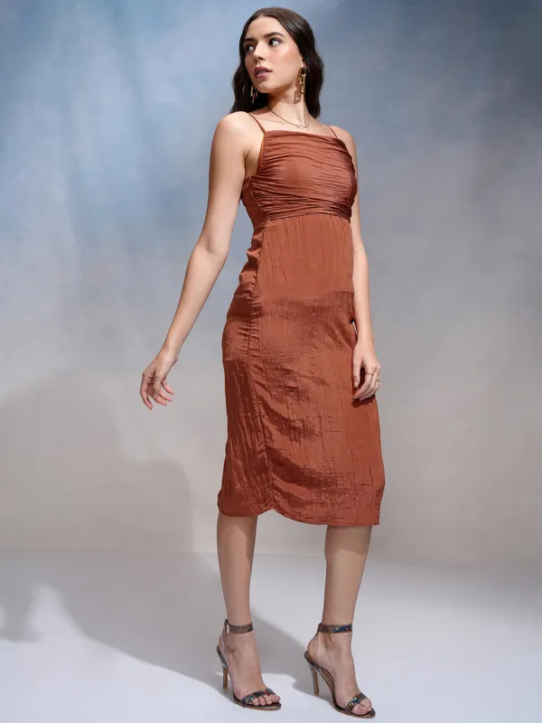 Tokyo Talkies Women Rust Solid Fit And Flare Dress