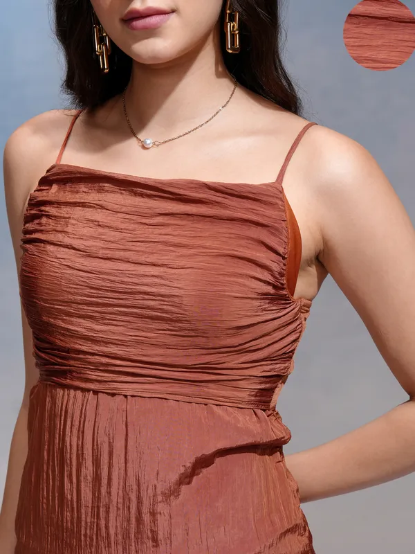 Tokyo Talkies Women Rust Solid Fit And Flare Dress