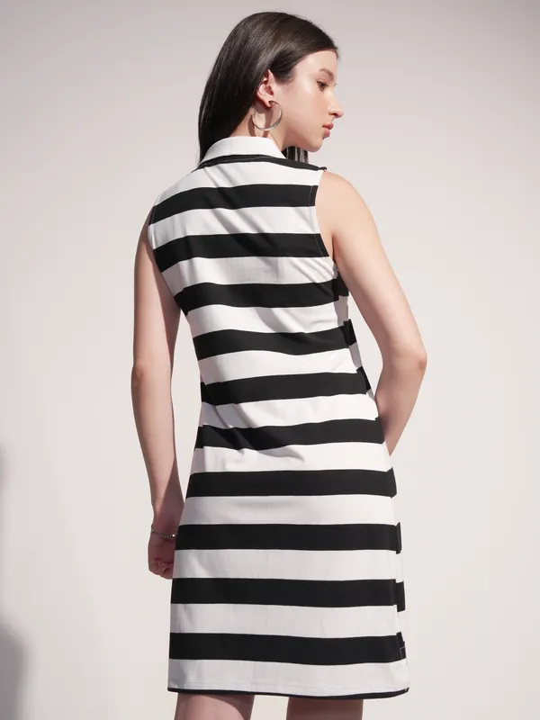 Tokyo Talkies Women Black Striped T-Shirt Dress