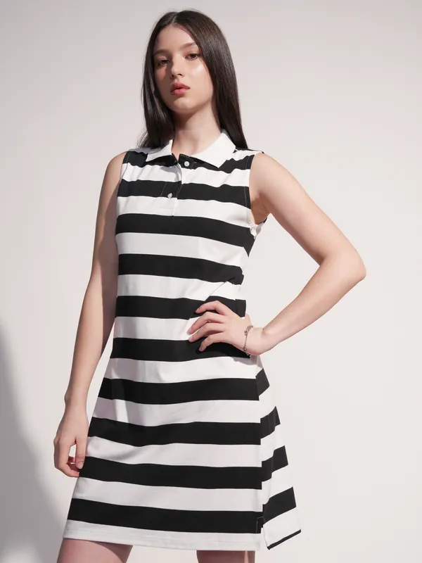 Tokyo Talkies Women Black Striped T-Shirt Dress