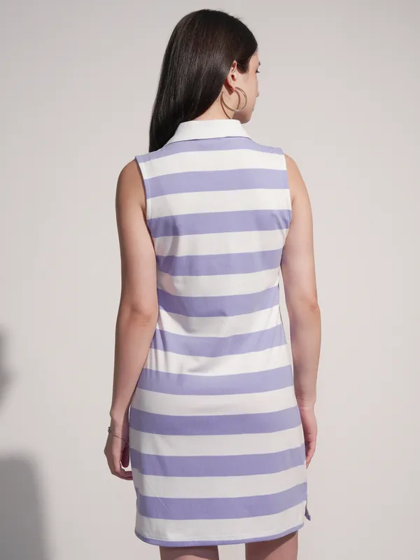 Tokyo Talkies Women Purple Striped T-Shirt Dress
