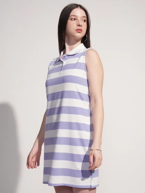 Tokyo Talkies Women Purple Striped T-Shirt Dress