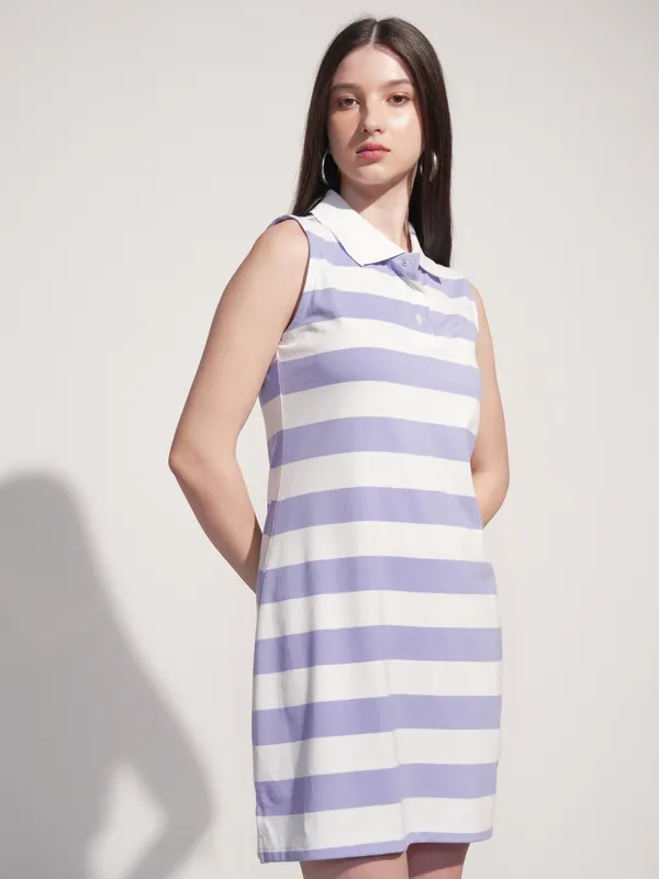 Tokyo Talkies Women Purple Striped T-Shirt Dress